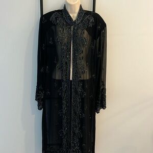 French Collizioni Black Long Beads Sequins Long Sleeve Cardigan Women Size 2X